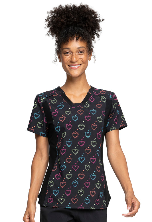 Cherokee IFlex Printed V-Neck Knit Panel Scrub Top #CK641